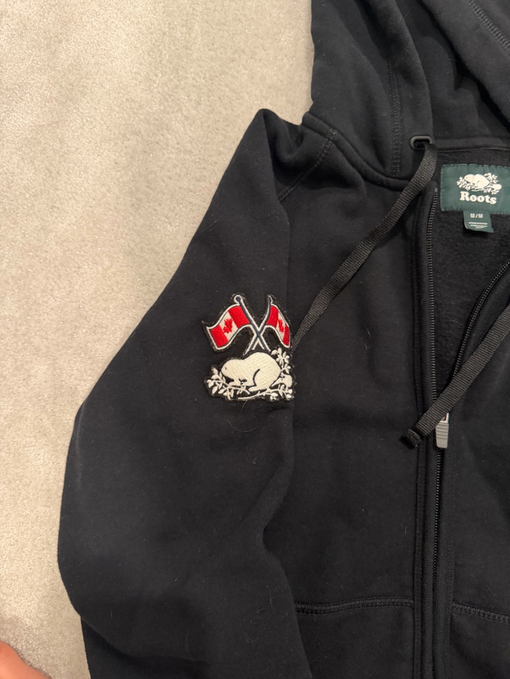 Roots Black Zip Hoodie with White Beaver Logo - Picture 3 of 5